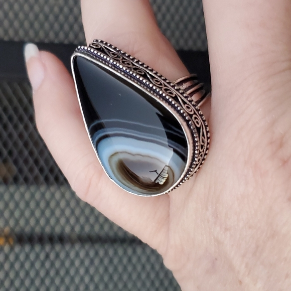 New Oversized Botswana Agate 925 Silver Statement Ring. - Picture 2 of 16